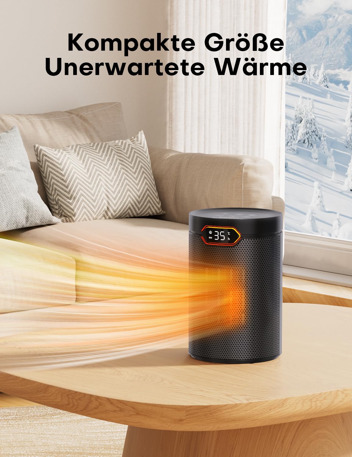 QEXREED Heizlüfter 1500W PTC Energiesparend ECO Modus 4 Heizmodi Thermostat 24H Timer Fernbedienung Überhitzungsschutz Kippschutz Tragbar Leise