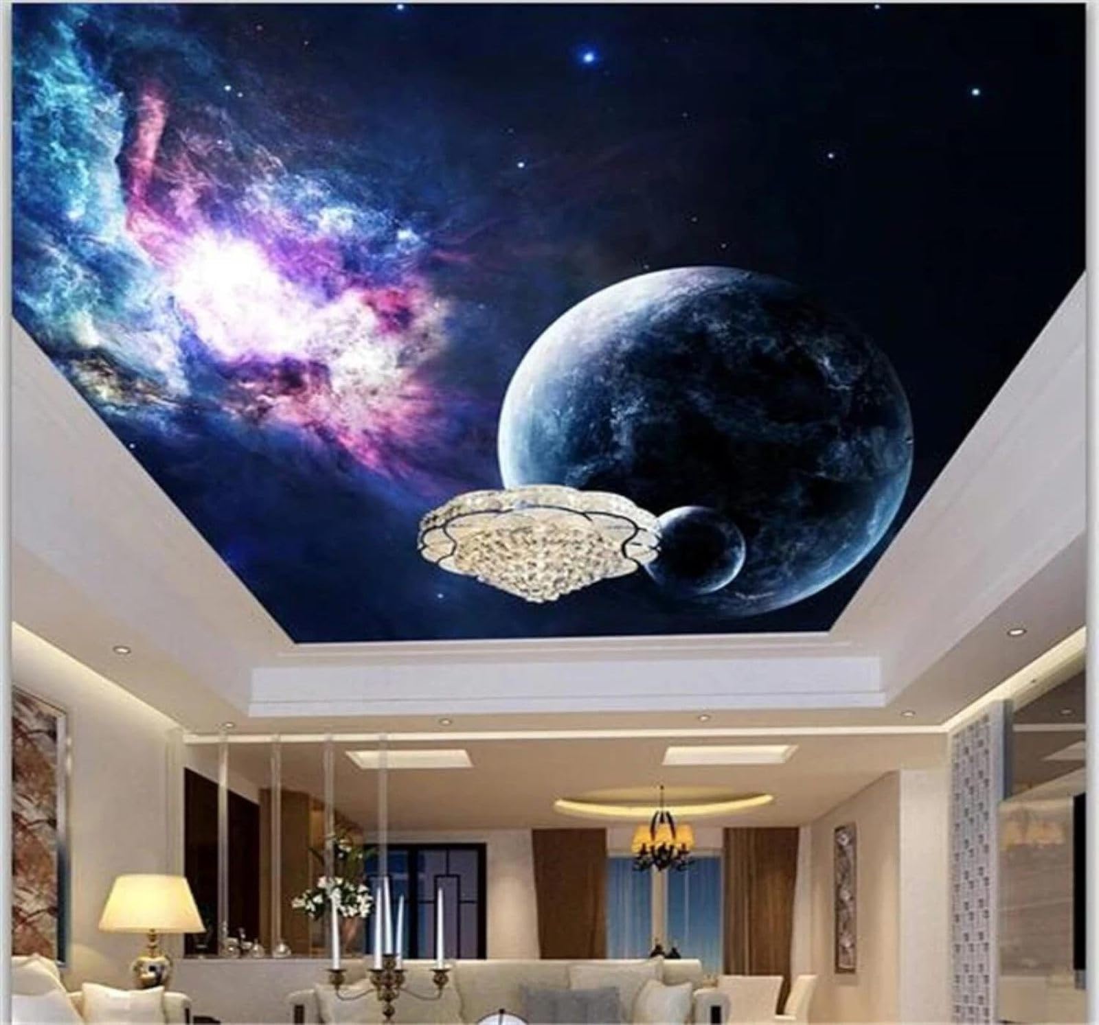 XLMING Fantasy Starry Sky Universe Planets Night Sky 3D Wallpaper Silky Texture Home Study Office Grey Dining Room Sofa Bedroom Living Room TV Backdrop-400cm×280cm