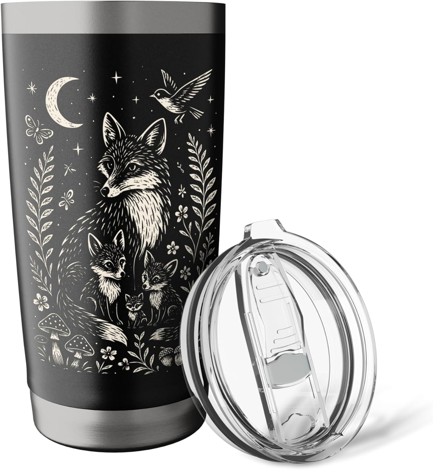 Mystical Fox Family Nature Forest Night Art Design Stainless Steel Insulated Tumbler - Image 5