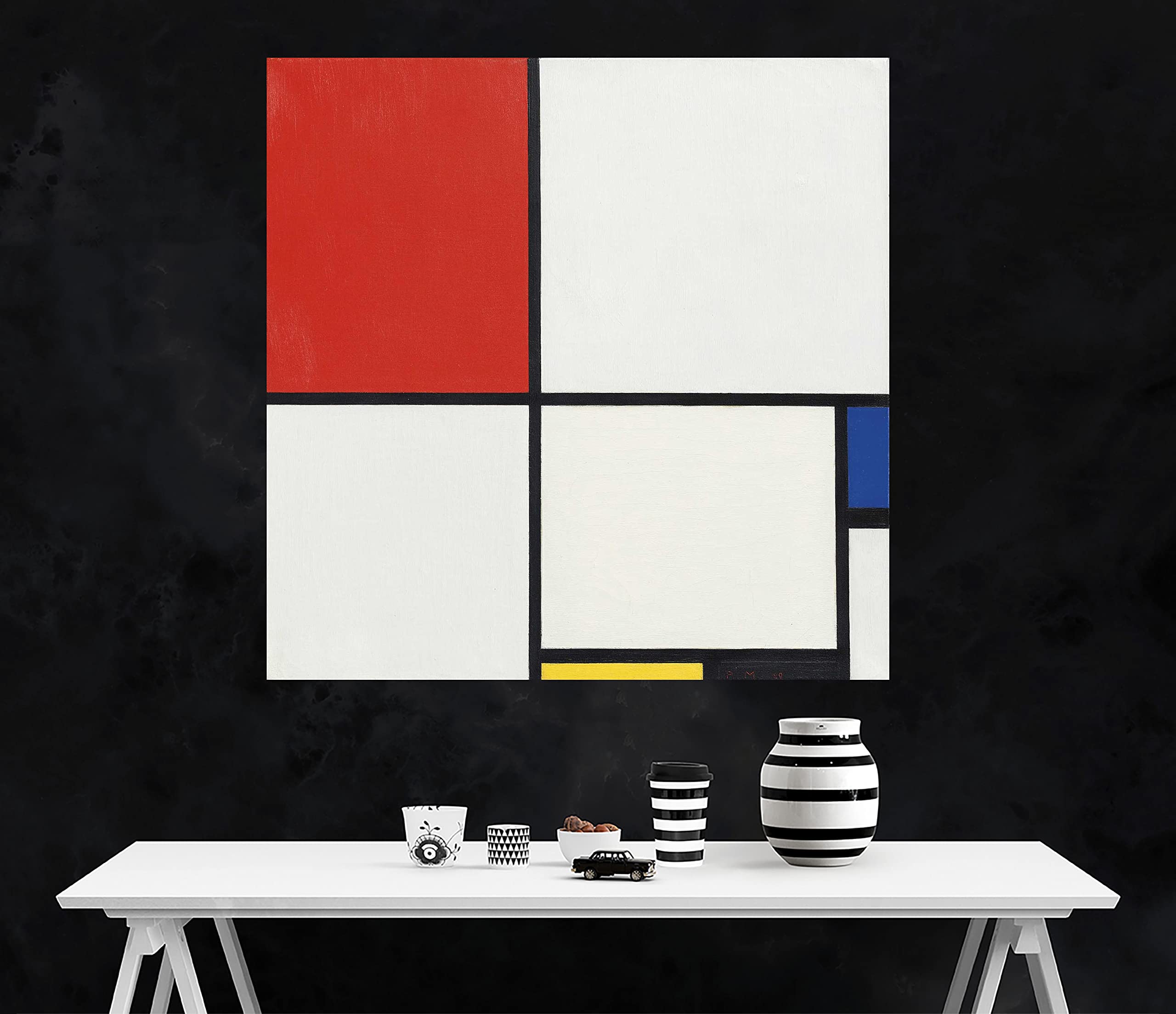Komposition 3 mit Rot und Blau von Piet Mondrian Leinwand Bilder, Wandbild, Leinwanddrucke gespannt, gerahmt, Wandkunst, Poster, Kunstwerk, groß, 86 x 86 cm (34 x 34 Zoll)