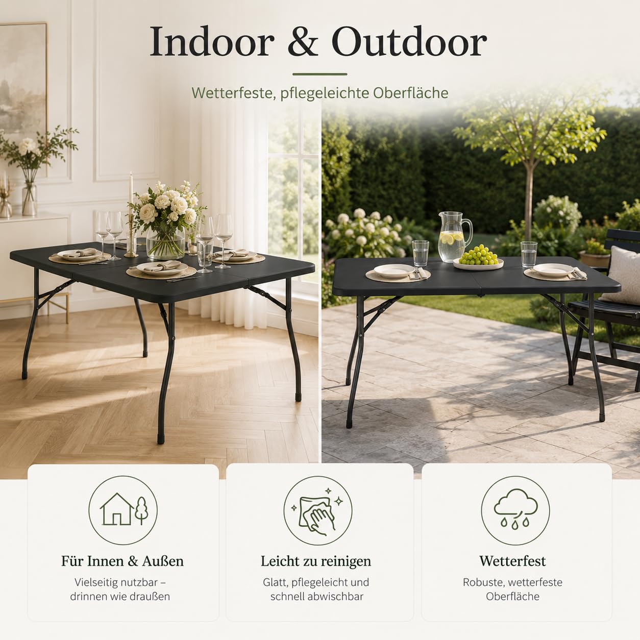 Arttribute Klapptisch 180x74x74 cm, Gartentisch klappbar, Schwarz | Schnell einsatzbereit, leicht zu transportieren, ideal für Buffet, Party und Veranstaltungen
