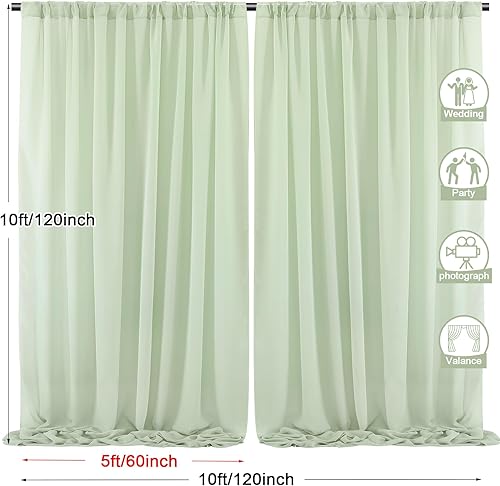 Miniatura 3 de Cortinas de telón de fondo de gasa verde salvia de 10 x 10 pies, cortinas de telón de fondo de boda sin arrugas para fiesta de cumpleaños,