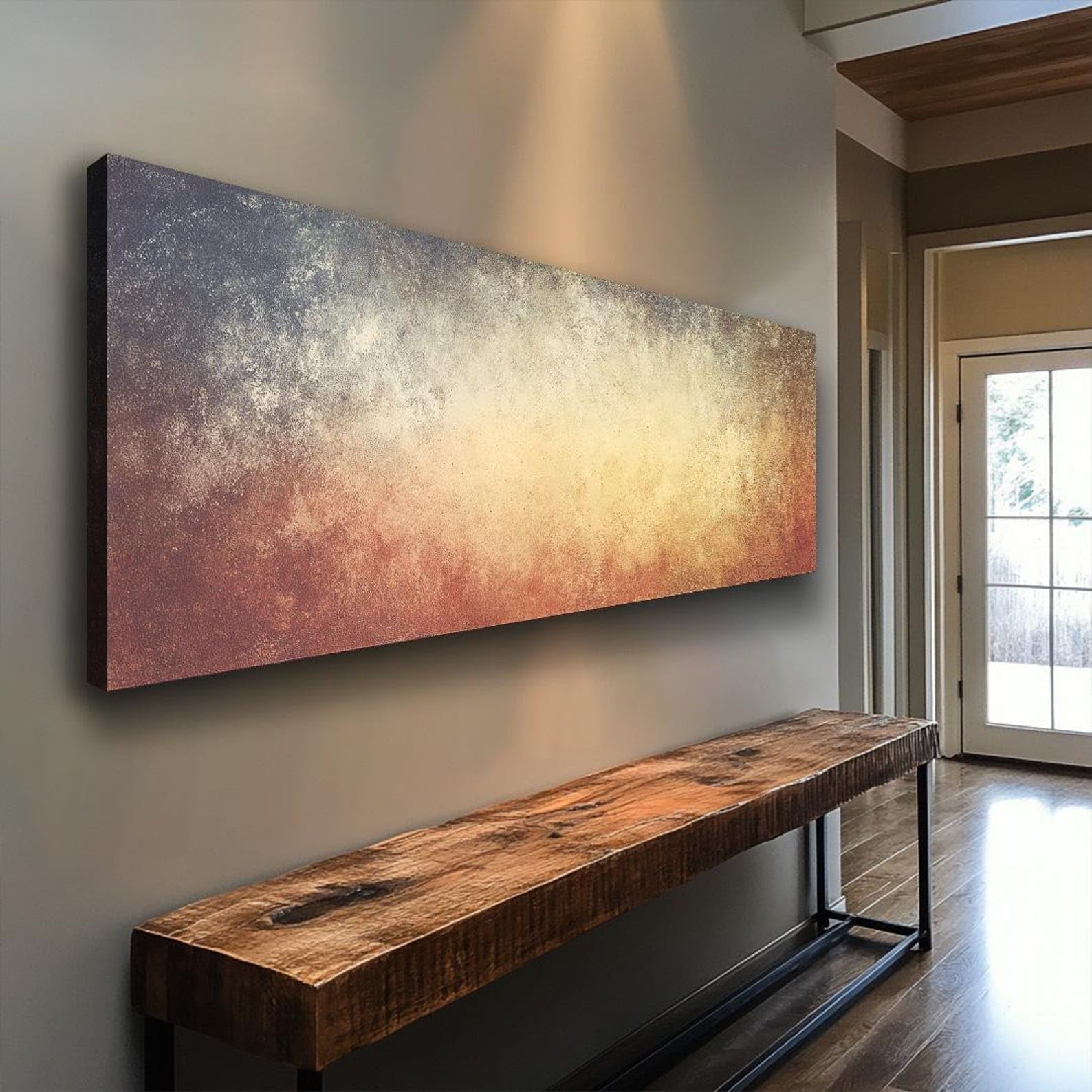 Cuadro mural horizontal largo con motivos naturales, lienzo alto y delgado con marco, pintura horizontal estrecha, ideal para el hogar, la oficina o los pasillos (65 x 195 cm/sin marco).
