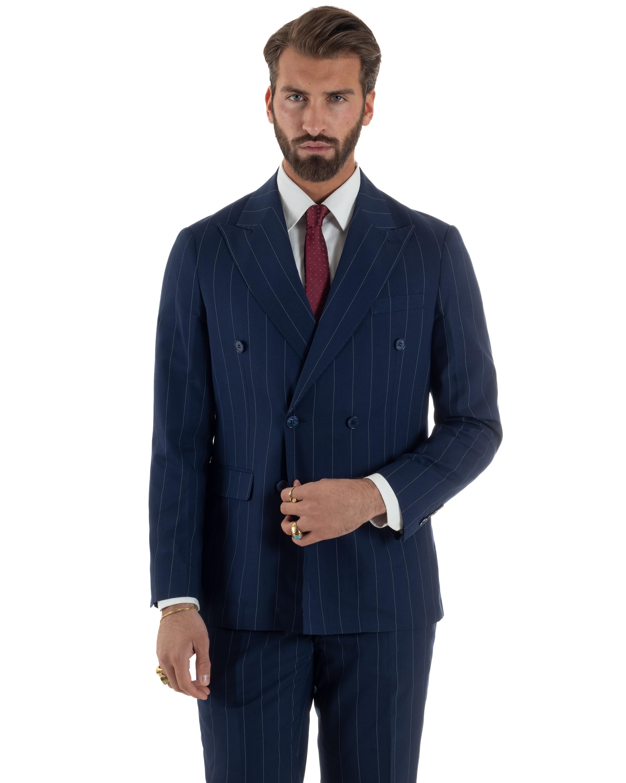 Abito Uomo Doppiopetto Gessato Completo Giacca con Pantaloni da Cerimonia Elegante