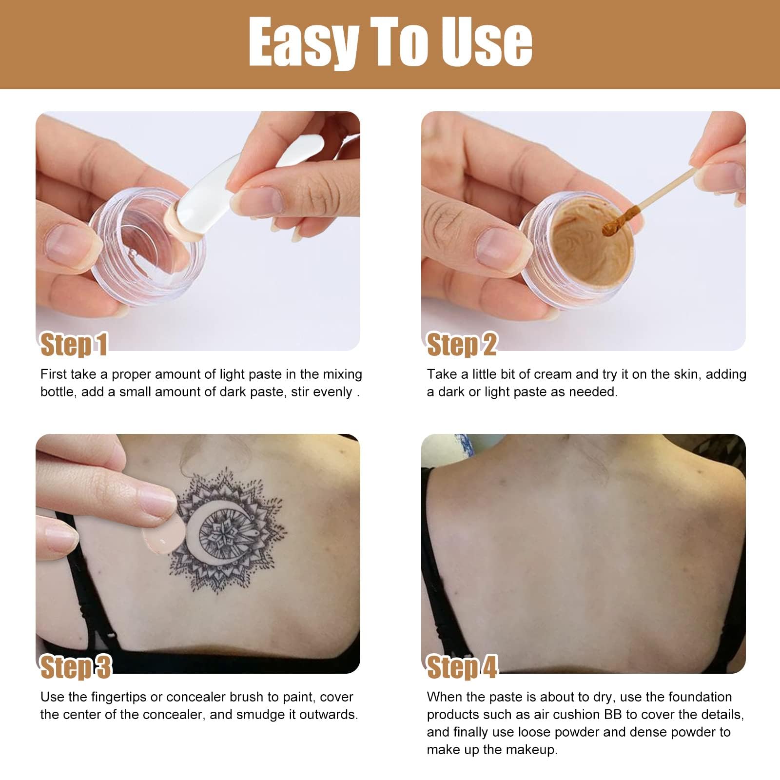 Copri Tatuaggi, Tatuaggio Correttore, orrettore per Coprire Tatuaggi, Tattoo Concealer, Correttore Waterproof, Cicatrici Vitiligo, Crema Coprente Capillari Gambe