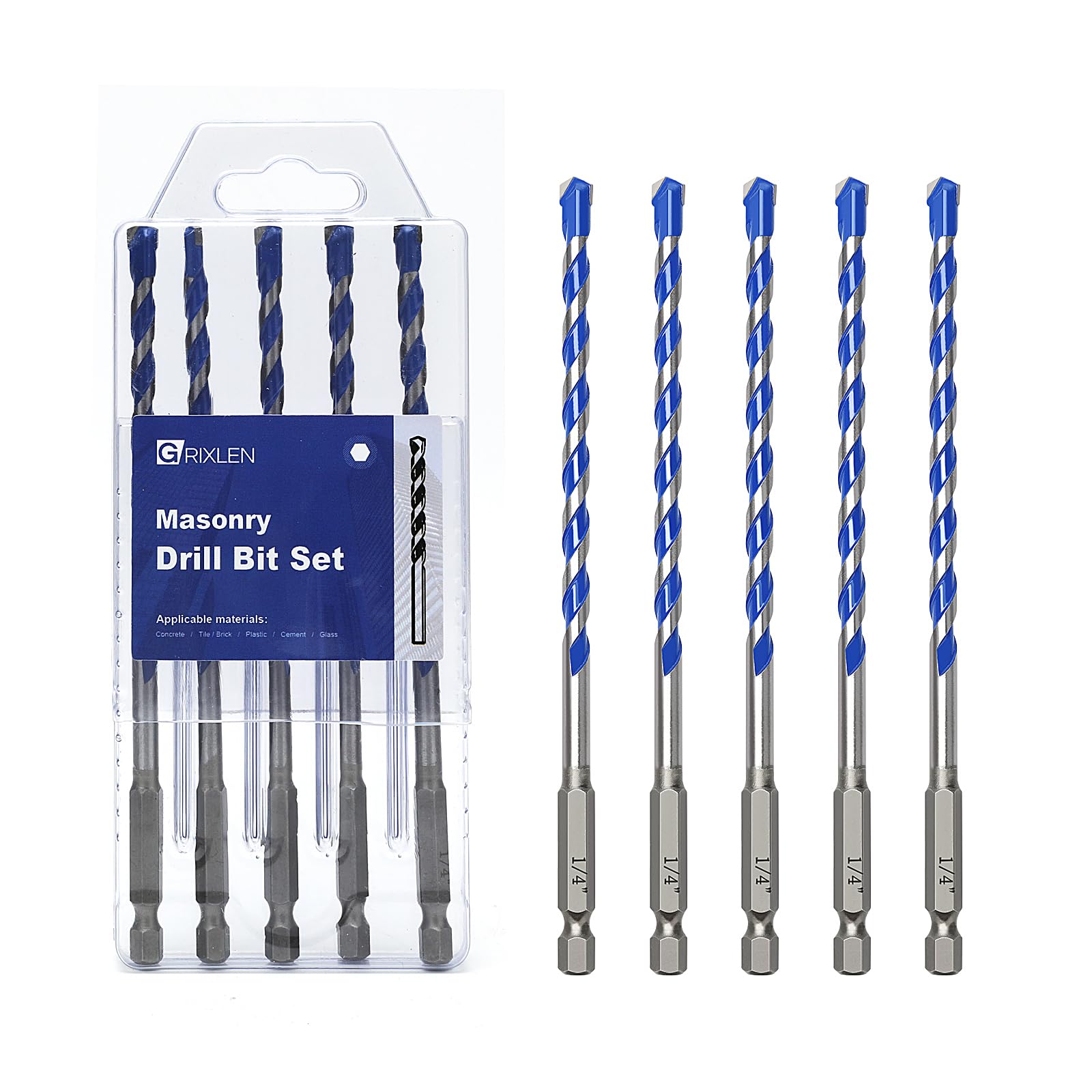 GRIXLEN Masonry Drill Bit Set - 5 Pack 1/8 Inch -10