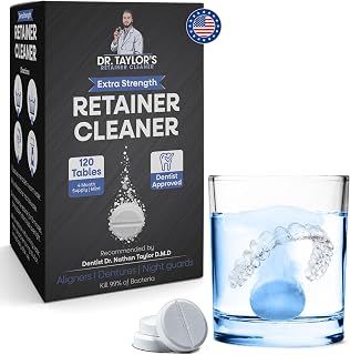 Dr. Taylor’s Retainer Cleaner Tablets 120 for Aligners & Dentures - Effectively Removes Stains, Plaque, and Odor - Mouth & Night Guards Cleaner with Refreshing Mint Flavor