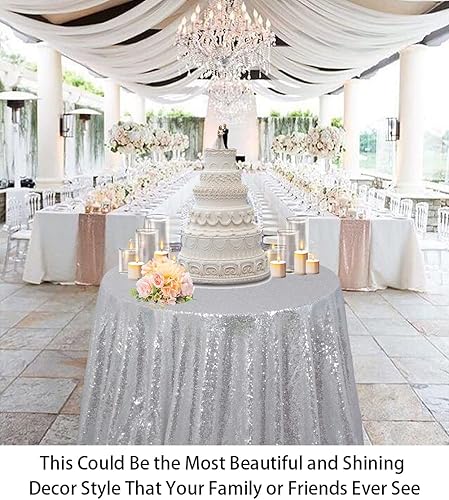 Vista 91 de ShiDianYi Mantel redondo de 90 pulgadas, mantel de lentejuelas color fucsia con purpurina para tarta, postre brillante, para fiesta de cumpleaños