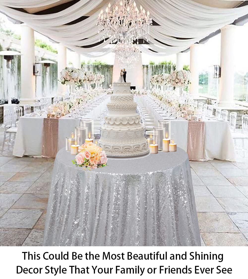 Amazon.com: ShiDianYi 90 Inches Round Tablecloth Silver Sequin