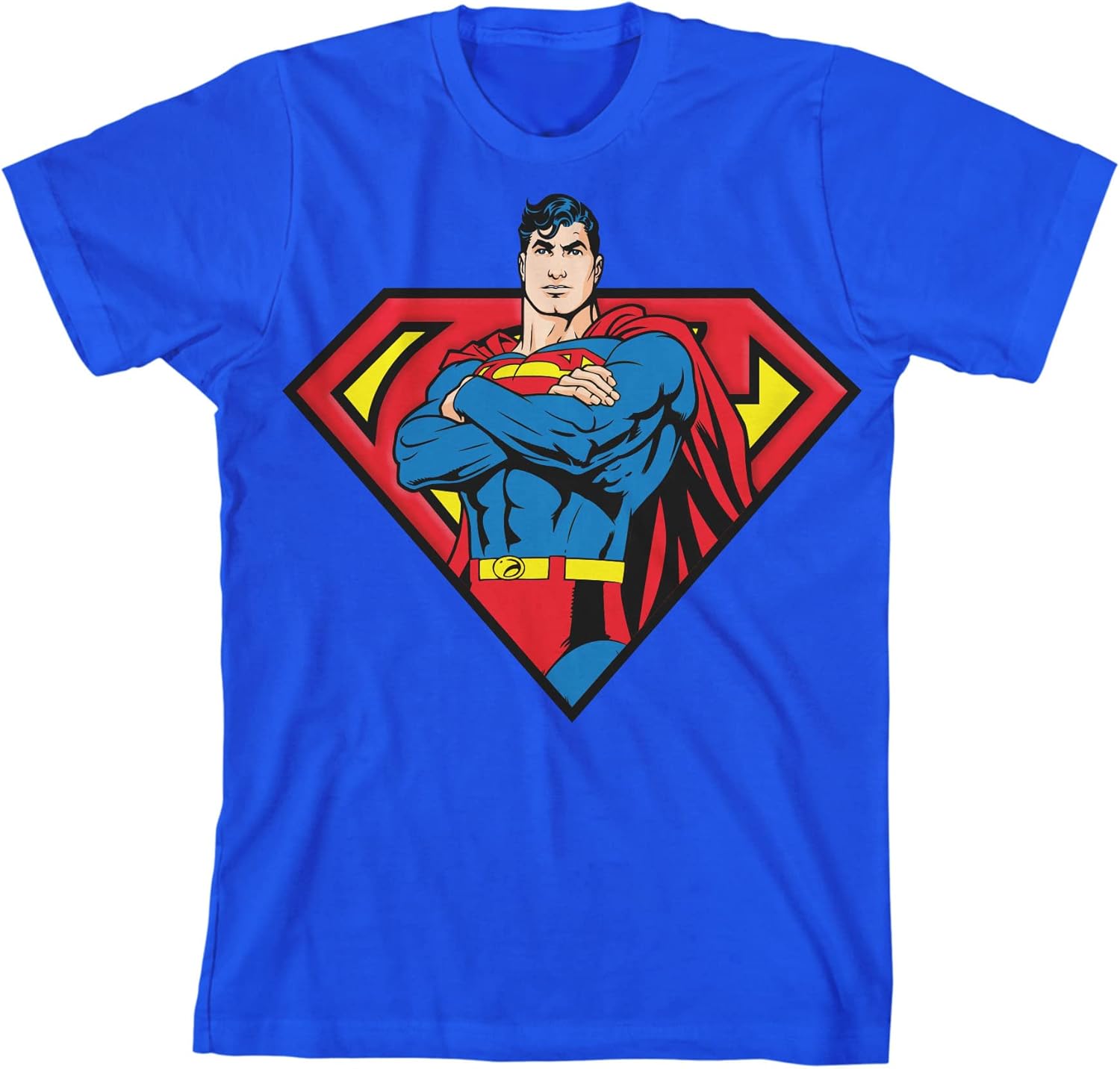 Bioworld Superman Arms Crossed Pose Inside Logo Boy's Royal Blue T-Shirt