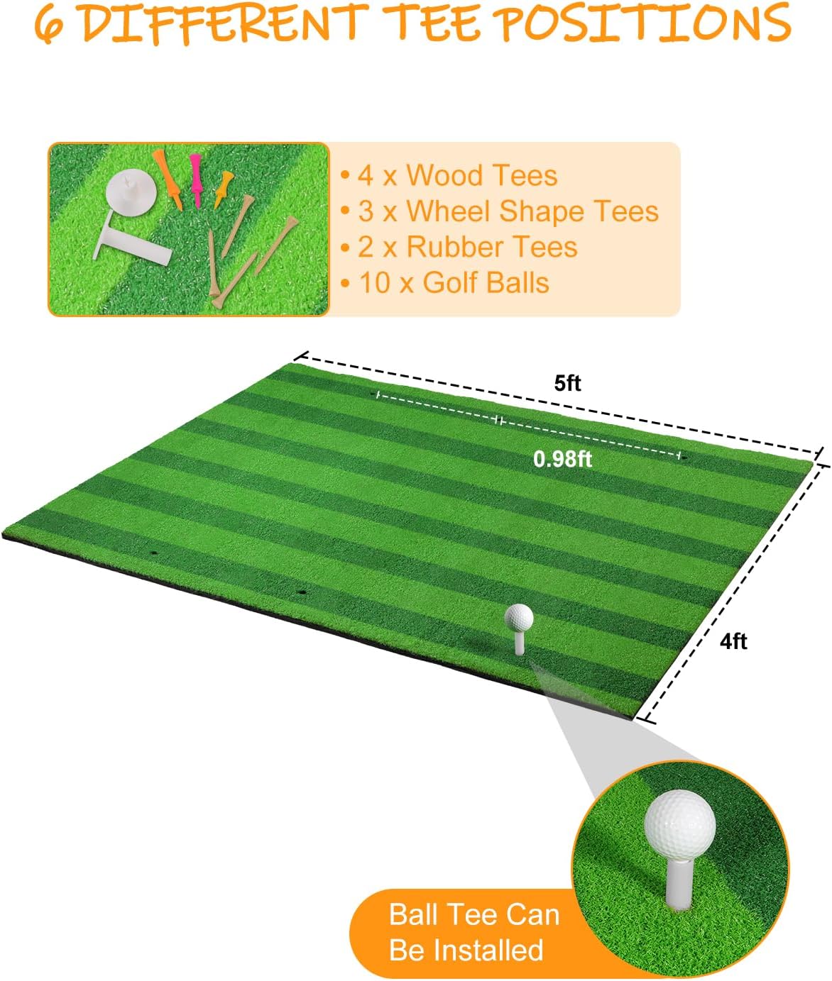Golf Hitting Mat & 3-in-1 Club Regripping Kit Bundle: 5x4FT Practice Mat with Tees + 360° Swivel Clamp, All-in-One Training & Maintenance Set for Indoor/Outdoor Use