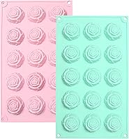 Vista 1 de Flower Silicone Molds 2Pcs Rose Silicone Molds 15-Cavities Food Grade Non-Stick Flower Candy Mold Rose Ice Cube Fondant Mold for Baking Jelly Cake