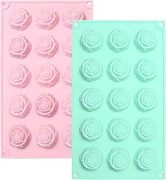 Flower Silicone Molds 2Pcs Rose Silicone Molds 15-Cavities Food Grade Non-Stick Flower Candy Mold Rose Ice Cube Fondant Mold for Baking Jelly Cake Making Supplies