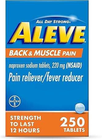 Aleve Back & Muscle Pain Relief Naproxen Sodium Tablets, Pain Reliever & Fever Reducer, Medicine for Body , 250 Count