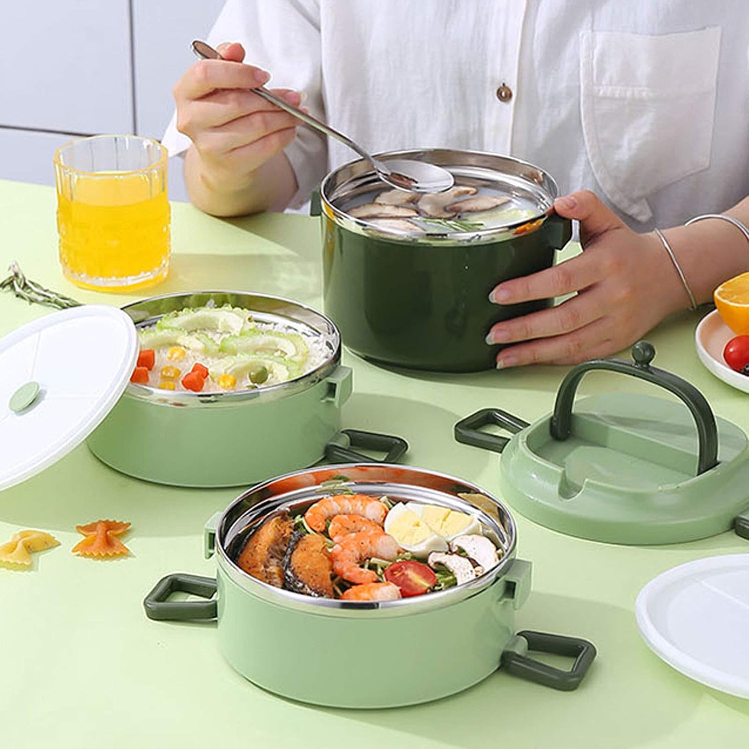 Lunch Box, Thermal Insulated Hot Food Lunch Containers, Portable Adult Bento Lunch Box, Hot and Cold Food Storage, for Office School Outdoor Travel(2 layers 1700ml)