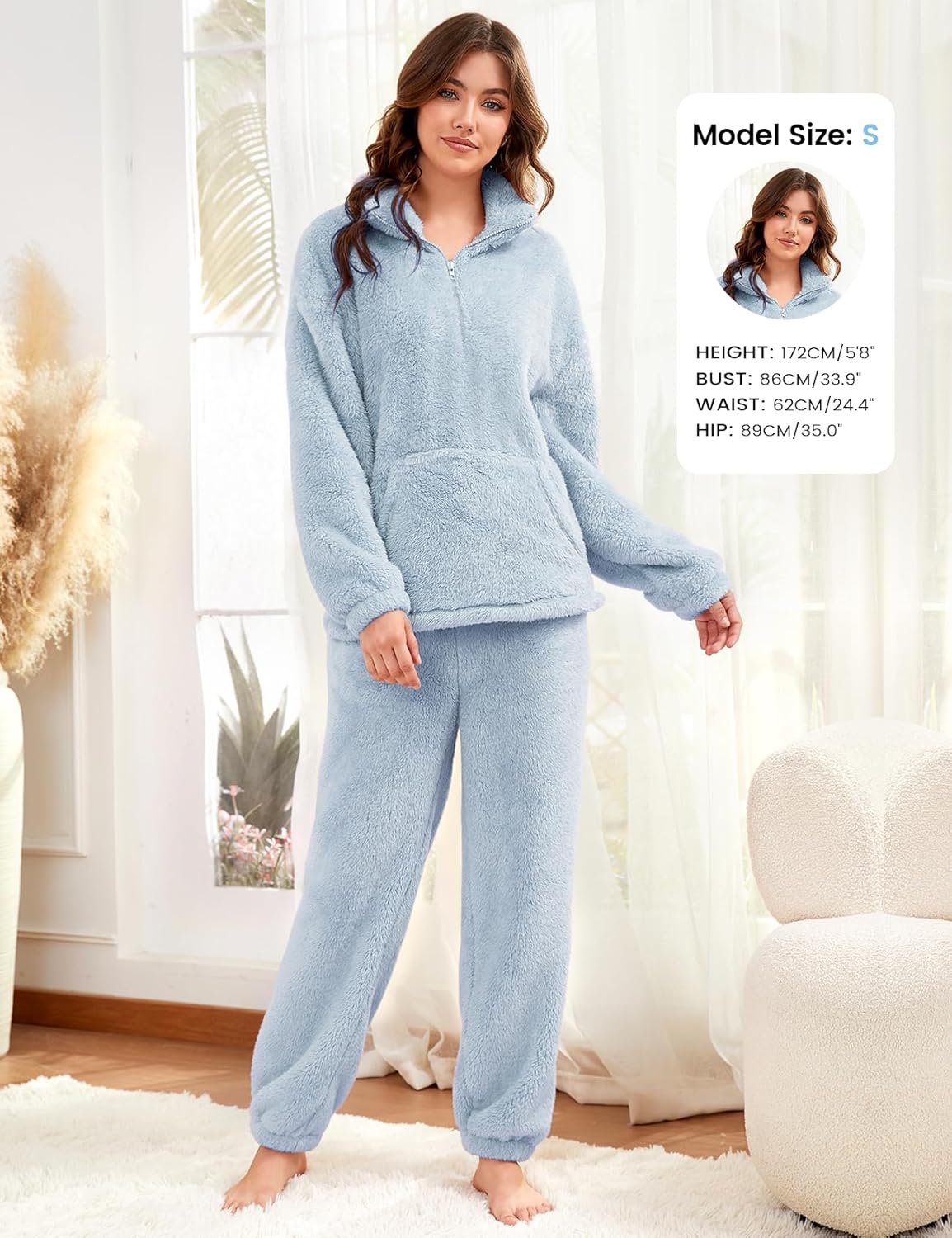 Yimoon Womens Fluffy Pajamas Set Warm Fleece Pjs Half Zip Pullover Pants 2 Piece Sleepwear Winter Fuzzy Loungewear - Image 6