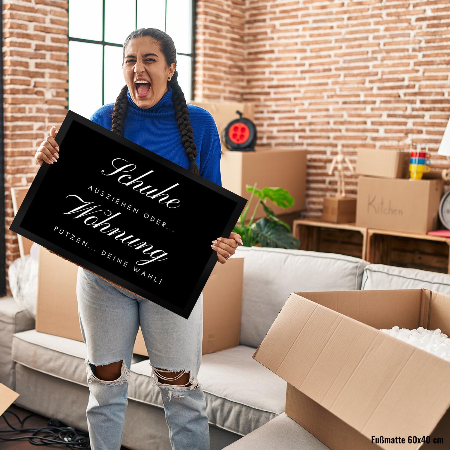 speecheese Schuhe ausziehen Fußmatte XXL in 50x75 cm mit Spruch oder Wohnung putzen EIN lustiger Türvorleger für die Eingangstüre Dekorative Motiv Fußabtreter Türmatte Frauen Verschiedene