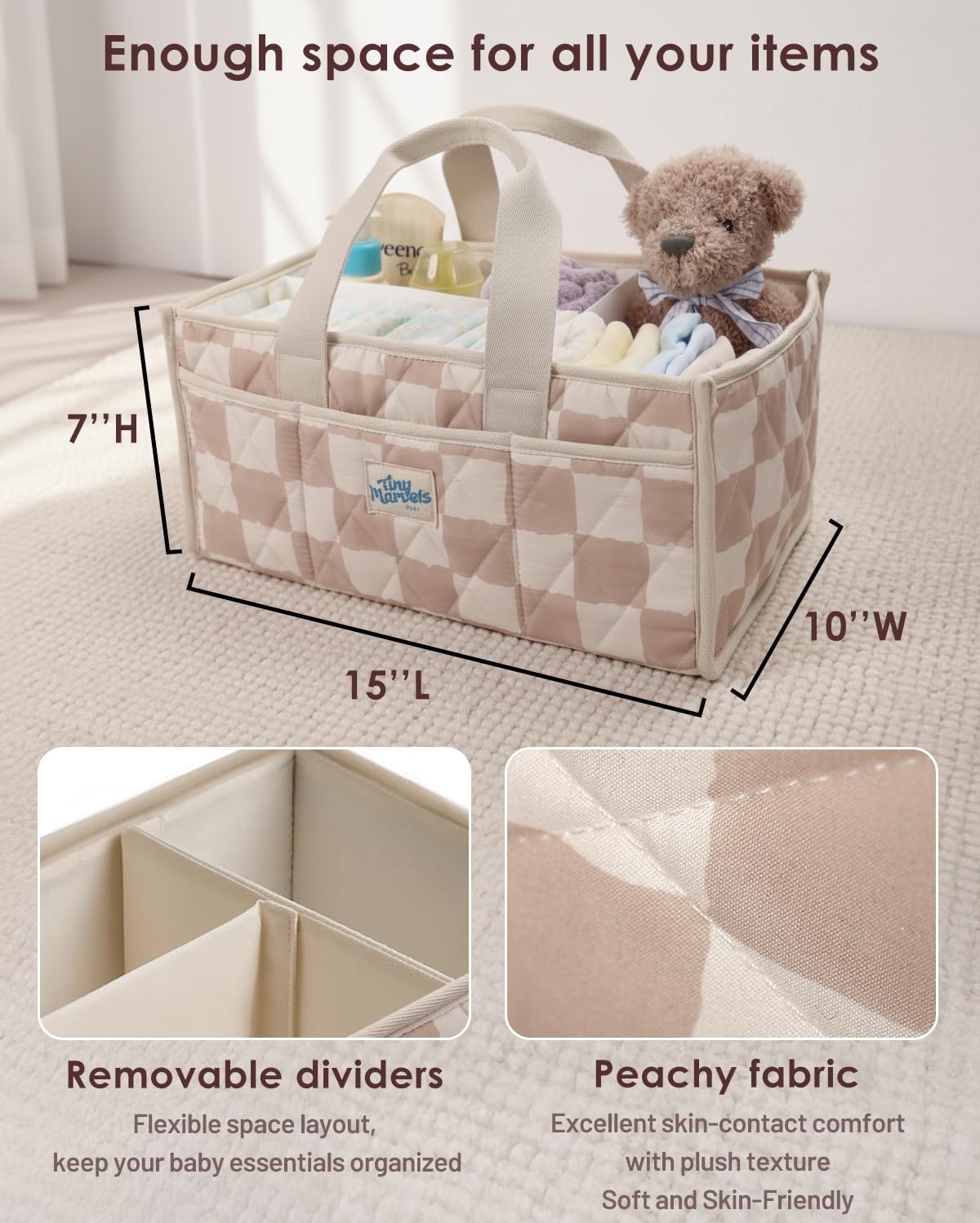 Tiny Marvels Diaper Caddy Organizer for New Parents, Baby Diaper Caddy with Water-Resistant Fabric, Structured Diaper Caddy Basket for Nursery, Car & Travel
