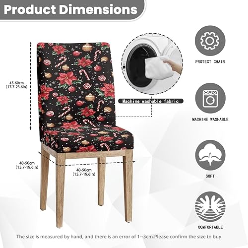 Miniatura 5 de HUGS IDEA Juego de 6 fundas para sillas de comedor con diseño de bastón de caramelo, fundas elásticas y lavables para sillas de comedor, fundas para