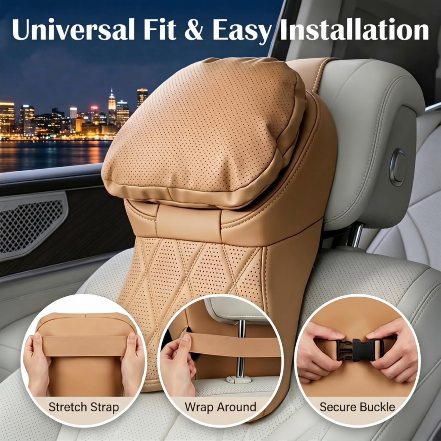 Auto Nackenkissen, Komfortabel und Atmungsaktiv Auto Kissen Memory Foam, Kopfstütze Auto Kissen, PU-Leder Kopfstütze Ergonomische für Autositz für Autofahren, Reisen (Black)