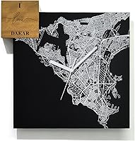 Vista 42 de Modern Wall Clock - Black Aluminum with Silver Fiber Laser Engraving - Square - Contemporary Design - Personalized City Map - Home Town - Location