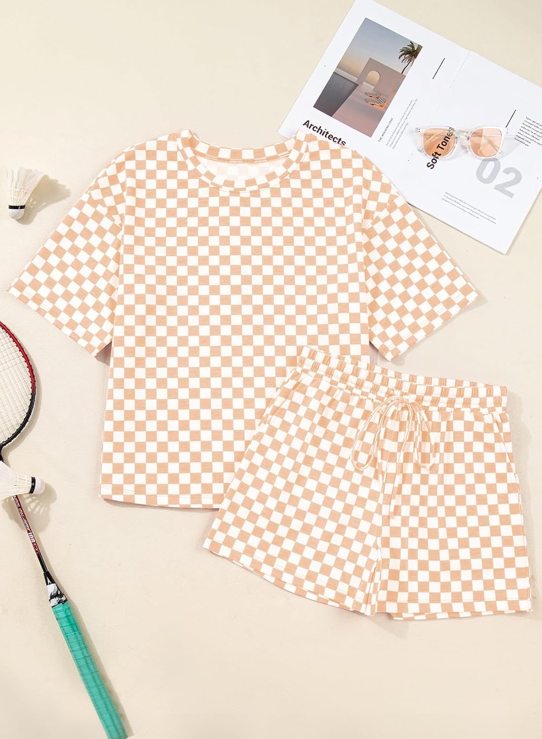 SHEWIN Women's Plaid 2 Piece Short Sets 2026 Lounge Beach Travel Vacation Outfits Matching Shorts Sweatsuit with Pockets - Image 7