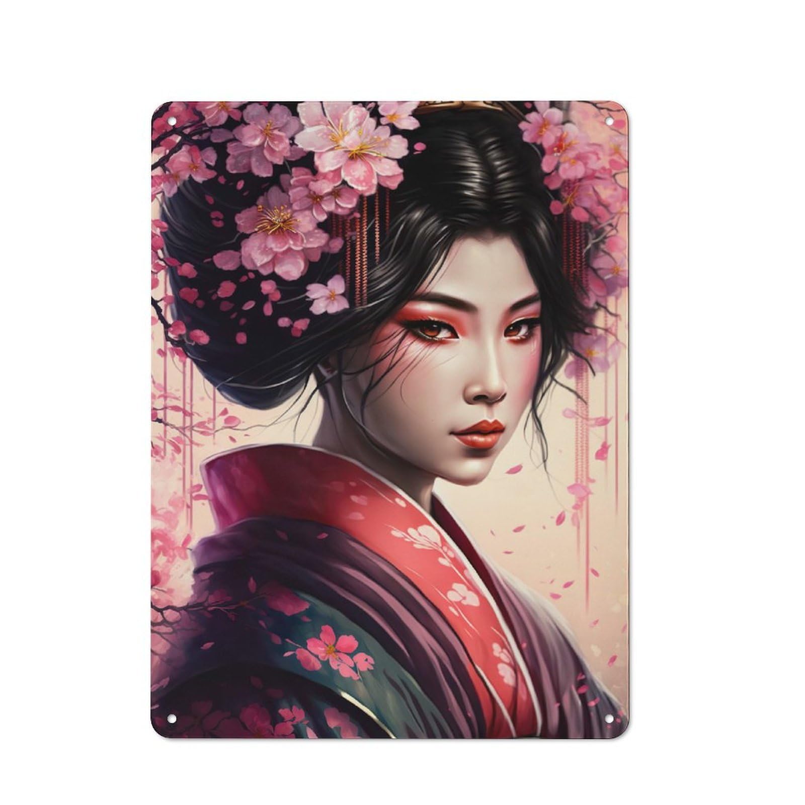 Sakura Geisha Decorative Tin Sign 40x30cm, Old Fashioned Vintage Wall Decor for Lounge, Study, Pub Or Wall Gallery