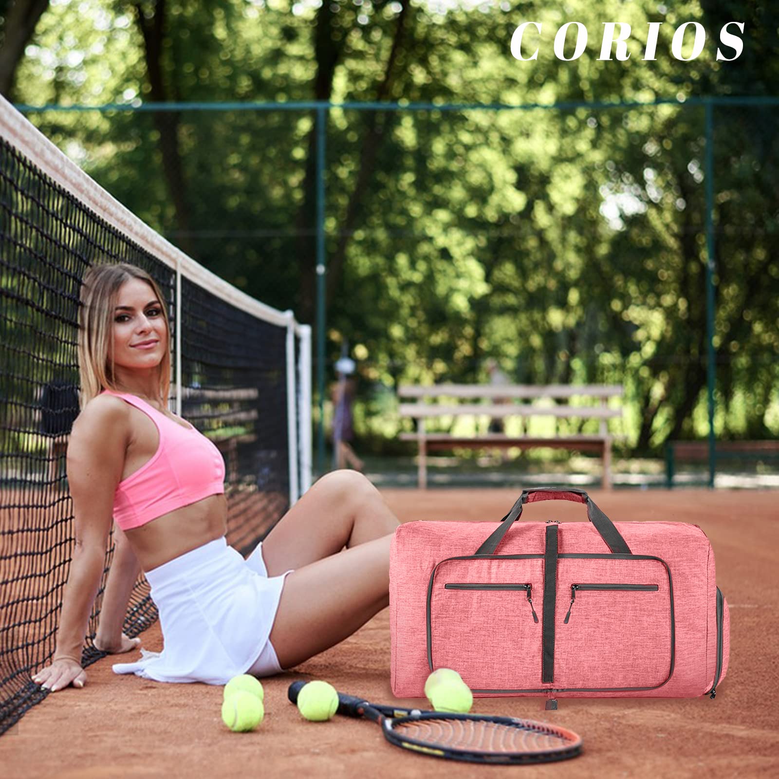 CORIOS Reisetaschen Duffle Bag für Herren/Damen 85L Faltbare Sporttasche Fitnesstasche Schwimmtasche Handgepäck mit Schuhfach Kabinenreisetasche Weekender Übernachtung Tasche Trainingstasche Rosa