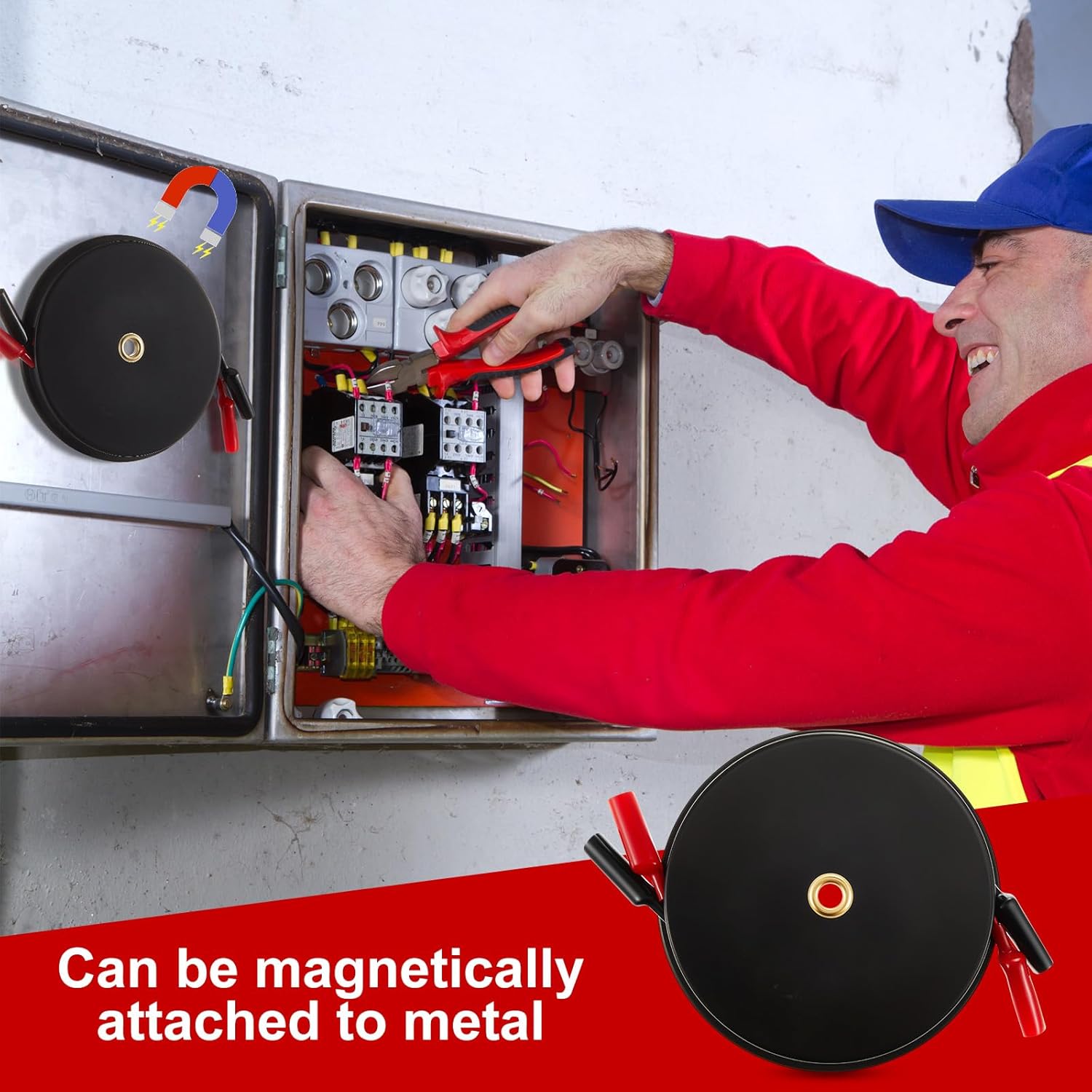 Saillong 2 Wire 30ft Magnetic Retractable Test Leads with Insulated Alligator Clips, 18 Gauge Electrical Copper Wire in Reel for Circuit Connection, Electrical Testing and Troubleshooting