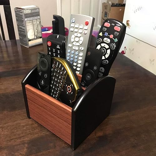 Miniatura 6 de Coideal - Organizador giratorio de madera para guardar controles remoto o artículos de escritorio y oficina, con 4 compartimentos, Marrón