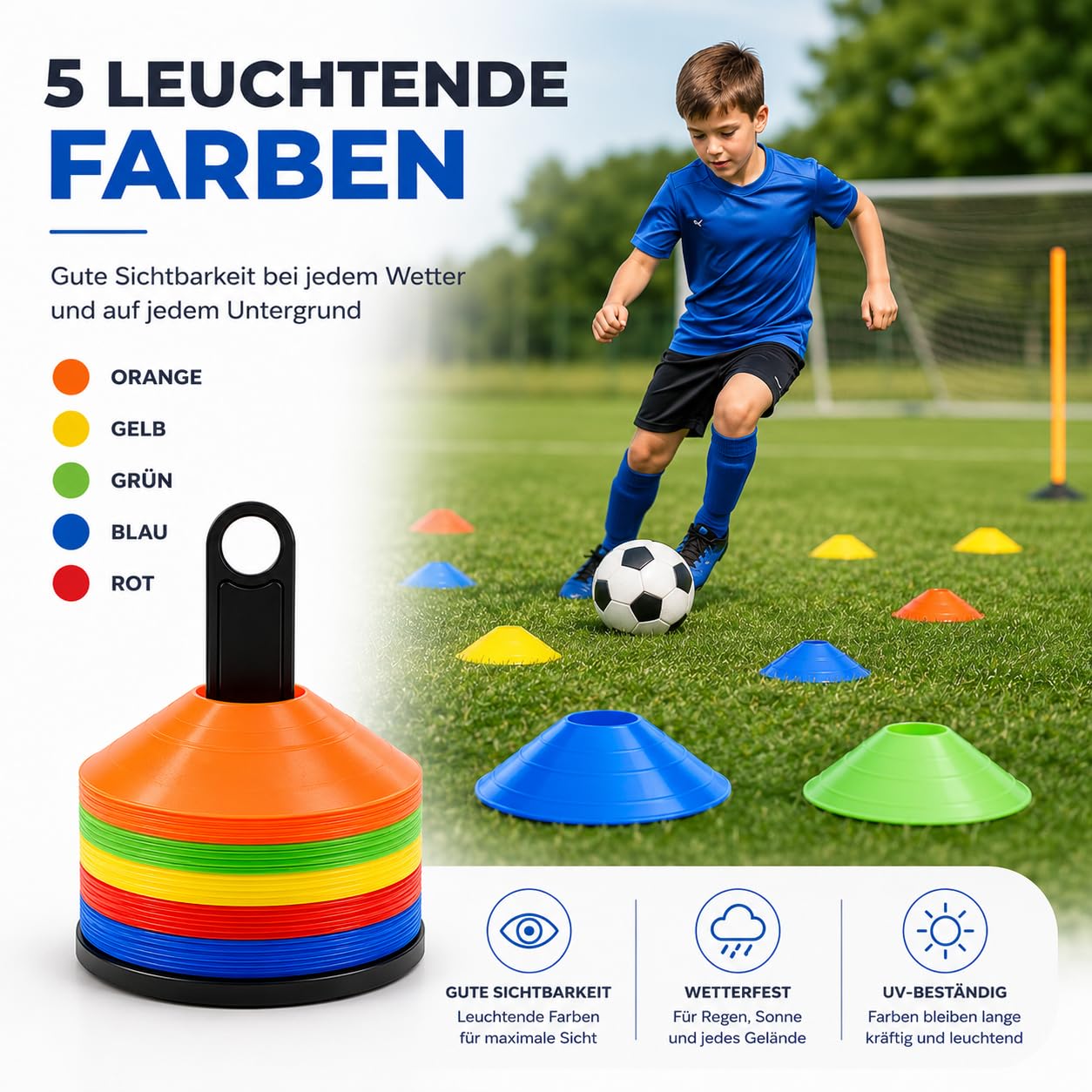 20 cônes de marquage colorés, Accessoires pour l'entraînement de Football et de Slalom - Accessoires d'entraînement en extérieur