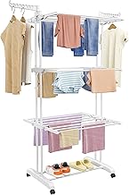 Clothes Airer Tower Clothes Airer with 6 Folding Wings and 2 Side Wings, Standing Dryer Laundry Tower with Wheels for Indoor and Outdoor Use, White