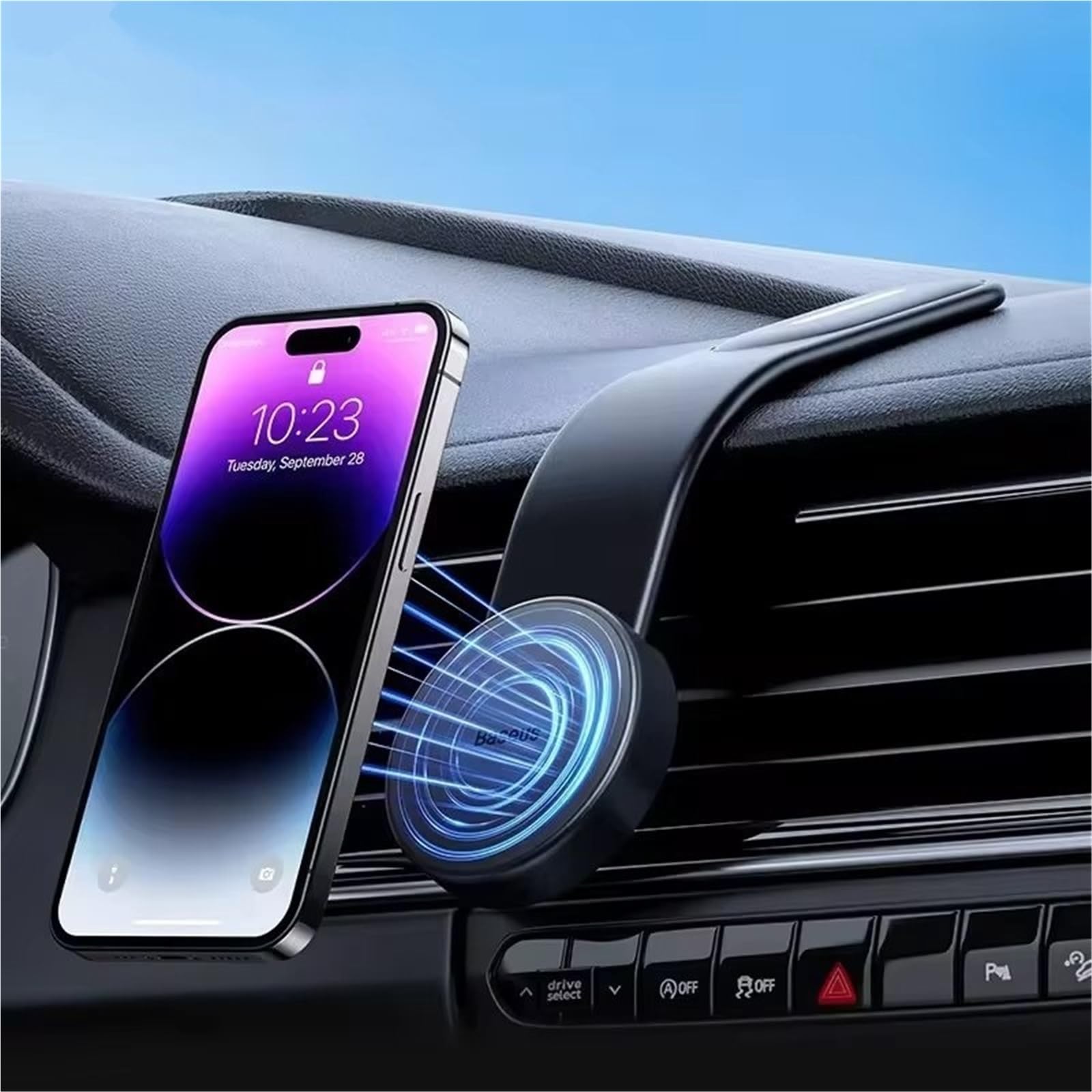 para iPhone 12 13 14 Pro MAX Universal Baseus Soporte Magnético Teléfono Coche Plegable Montaje Soporte Móvil Coche(Black)