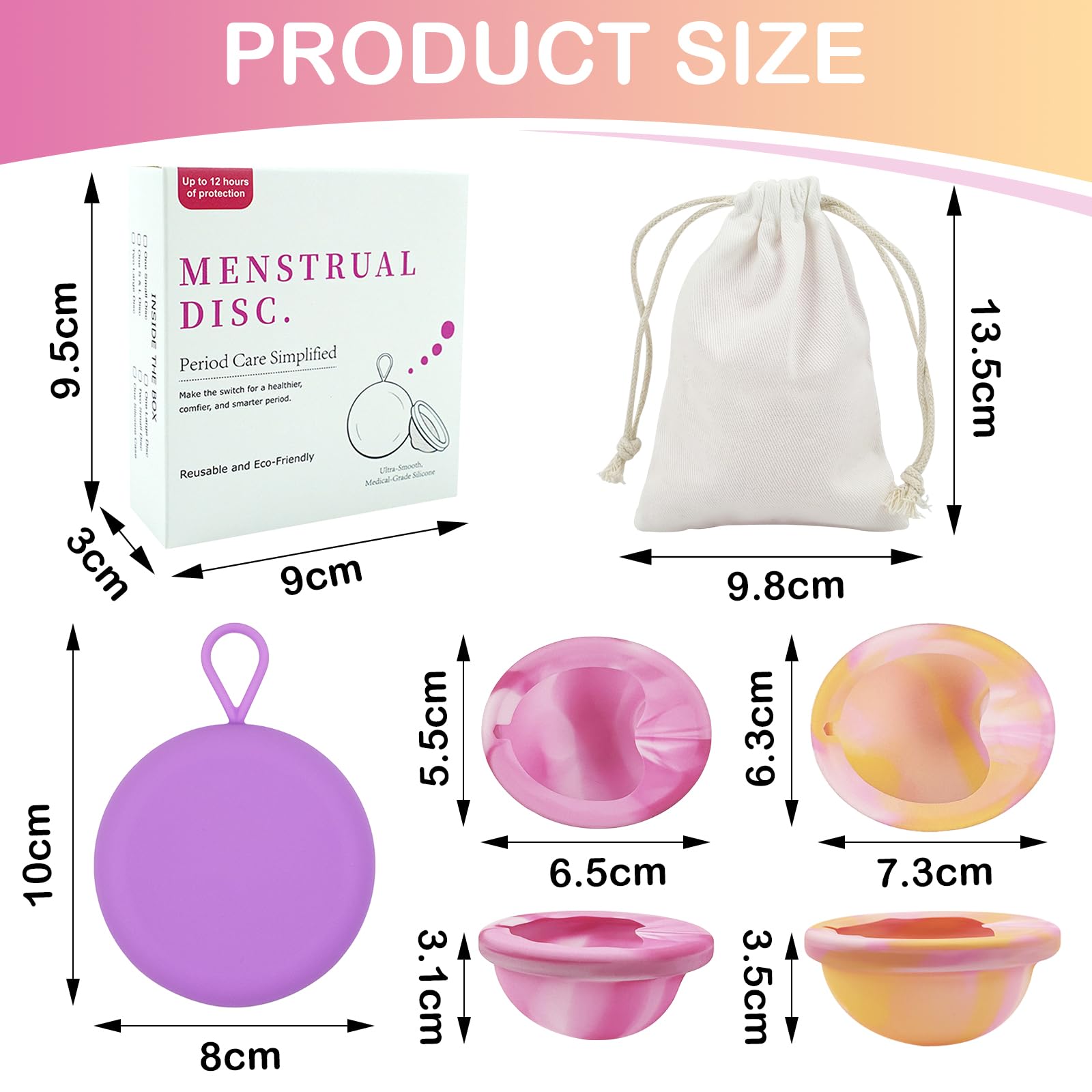 2 krążki menstruacyjne, krążki menstruacyjne wielokrotnego użytku, 100% silikon medyczny z kieszeniami do przechowywania, alternatywa dla tamponów dla aktywnych kobiet, sportu, pływania (S+L)