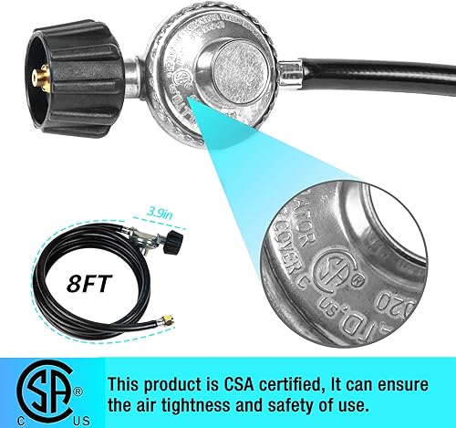Vista 23 de Regulador y manguera de parrilla de gas propano de 2 pies, repuesto para Weber, Charbroil, parrilla Nexgrill, calentador de patio de propano