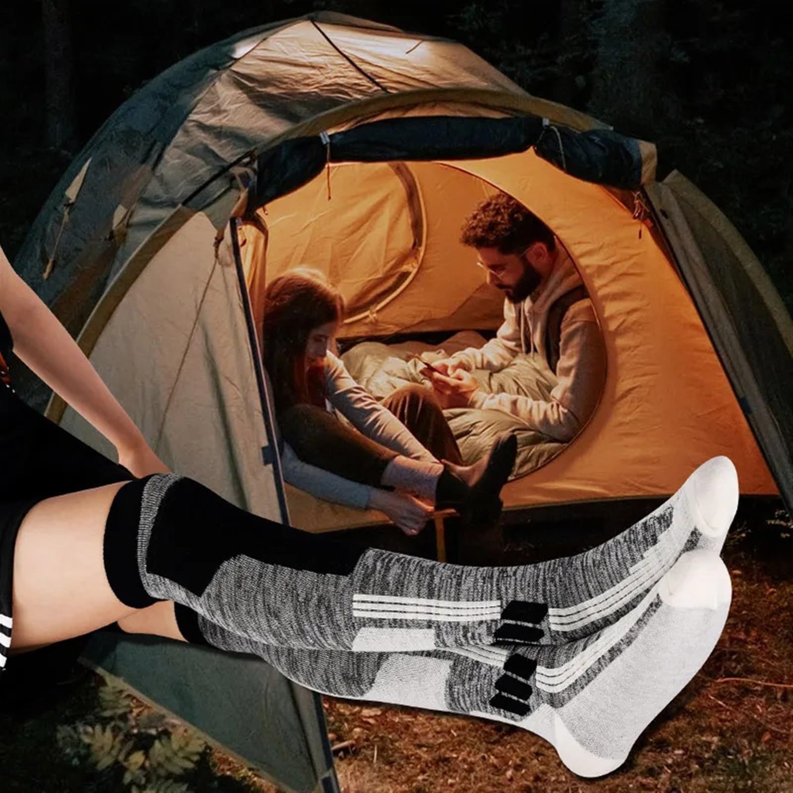 Calzini da Sci in Lana Calzini da Trekking Professionali for Uomo/Donna all'aperto Calzini Lunghi Alti Fino al Ginocchio in Spugna Spessa per Lo Sci