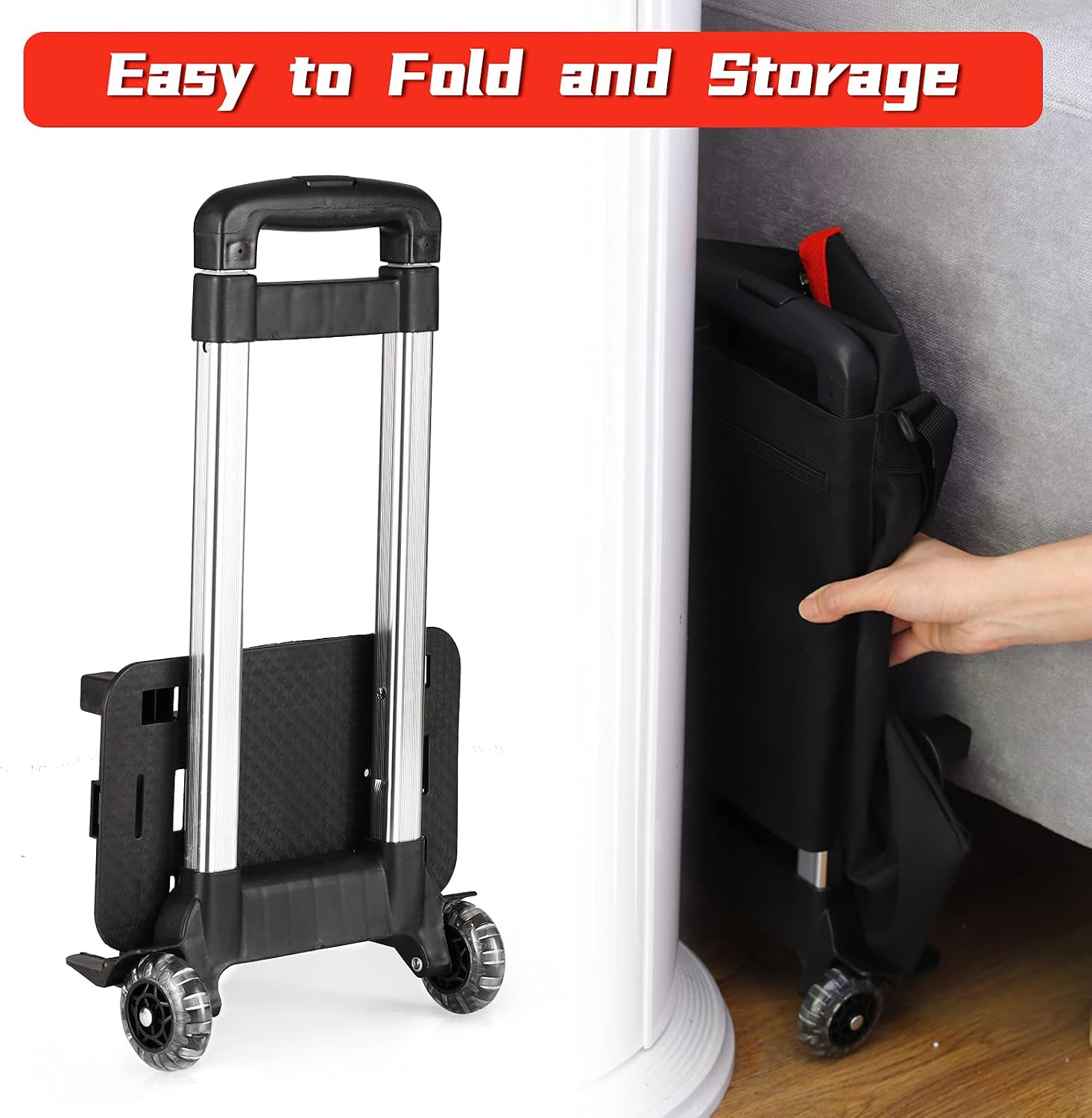 Folding Shopping Cart,Grocery Cart with 2 Rolling Wheels,Utility Lightweight Cart with Waterproof Removable Bag
