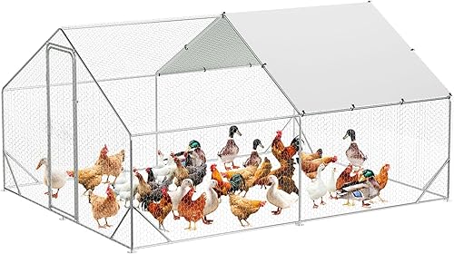 Vista 46 de Gallinero de metal grande, jaula para aves de corral, casa de corral de pollo con refuerzo y cubierta impermeable y anti-ultravioleta, con puertas