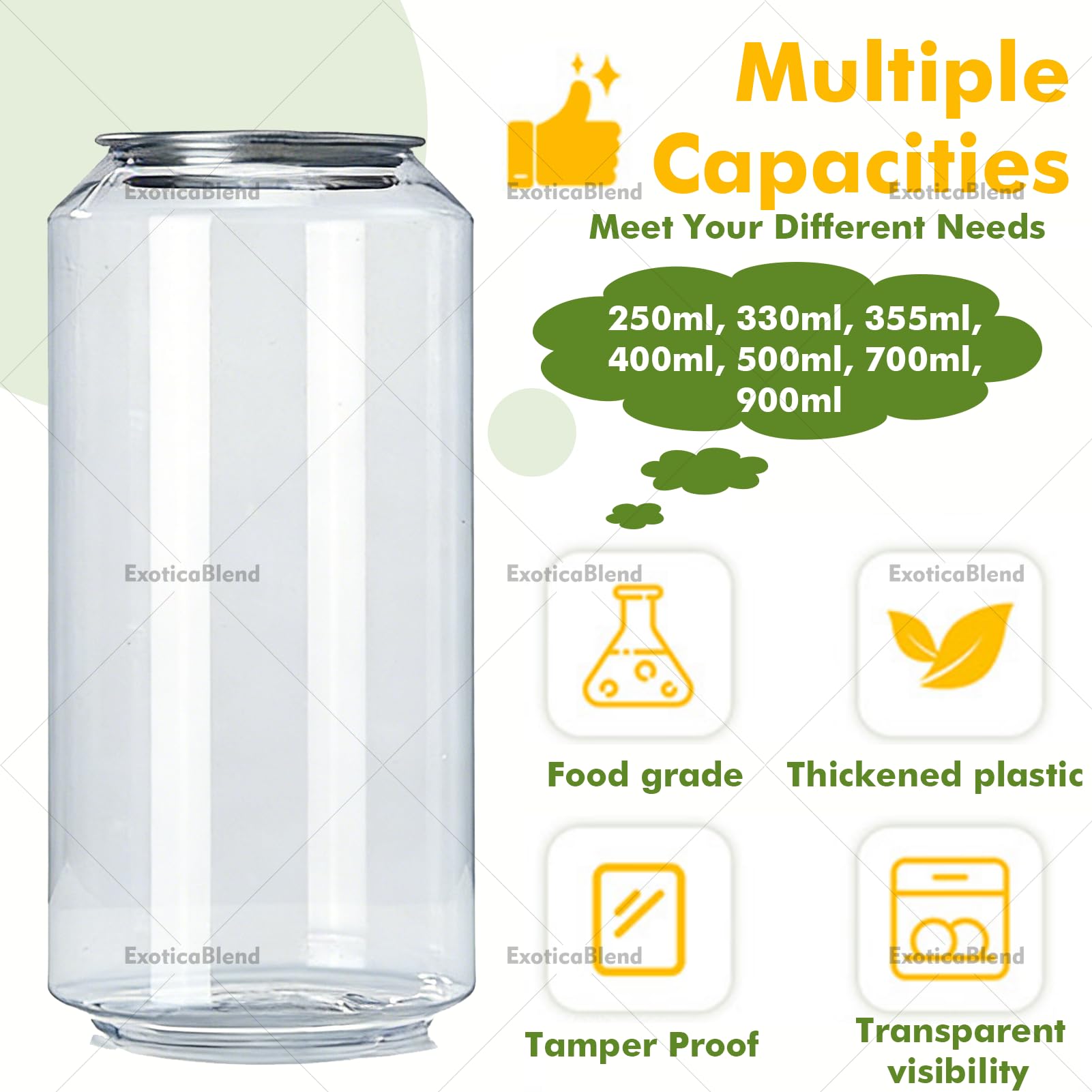 Tazze monouso in plastica Pet per sigillare lattine, con coperchi in Alluminio, a Tenuta stagna e Adatte al Contatto con Gli Alimenti, compatibili con Macchine sigillatrici per lattine, 400