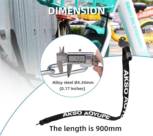 Miniatura 2 de Cerradura de cadena para bicicleta, cerradura antirrobo de combinación de 4 dígitos, cerradura de bicicleta de acero endurecido para cascos,