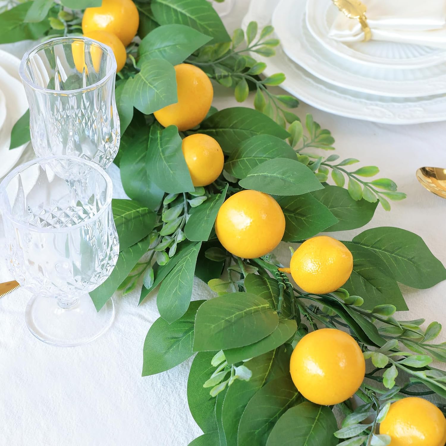 Mizii Artificial Lemon Garland 6FT Fake Fruit Lemons Garland Hanging Vines with Green Leaves Greenery Decorations for Kitchen Table Centerpieces Room Wall Party Wedding Birthday Decor (Lemon)