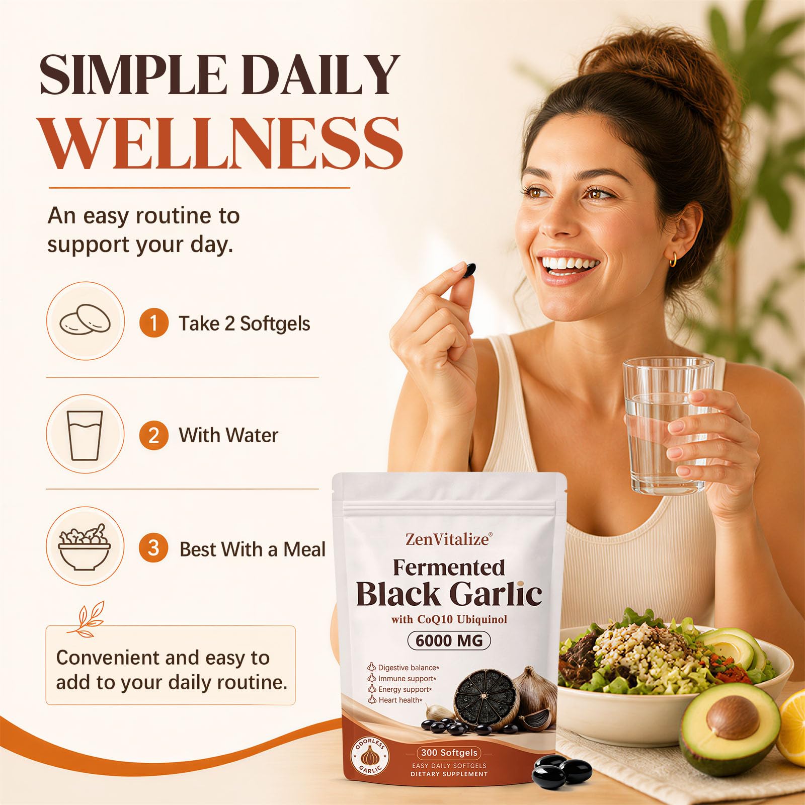 Aged Fermented Black Garlic Softgels with CoQ10 Ubiquinol and Vitamin K2 MK-7, Odor-Free Garlic Extract Supplement for Heart & Immune Support, Non-GMO, Gluten-Free, 300 Softgels — Amazon image 8