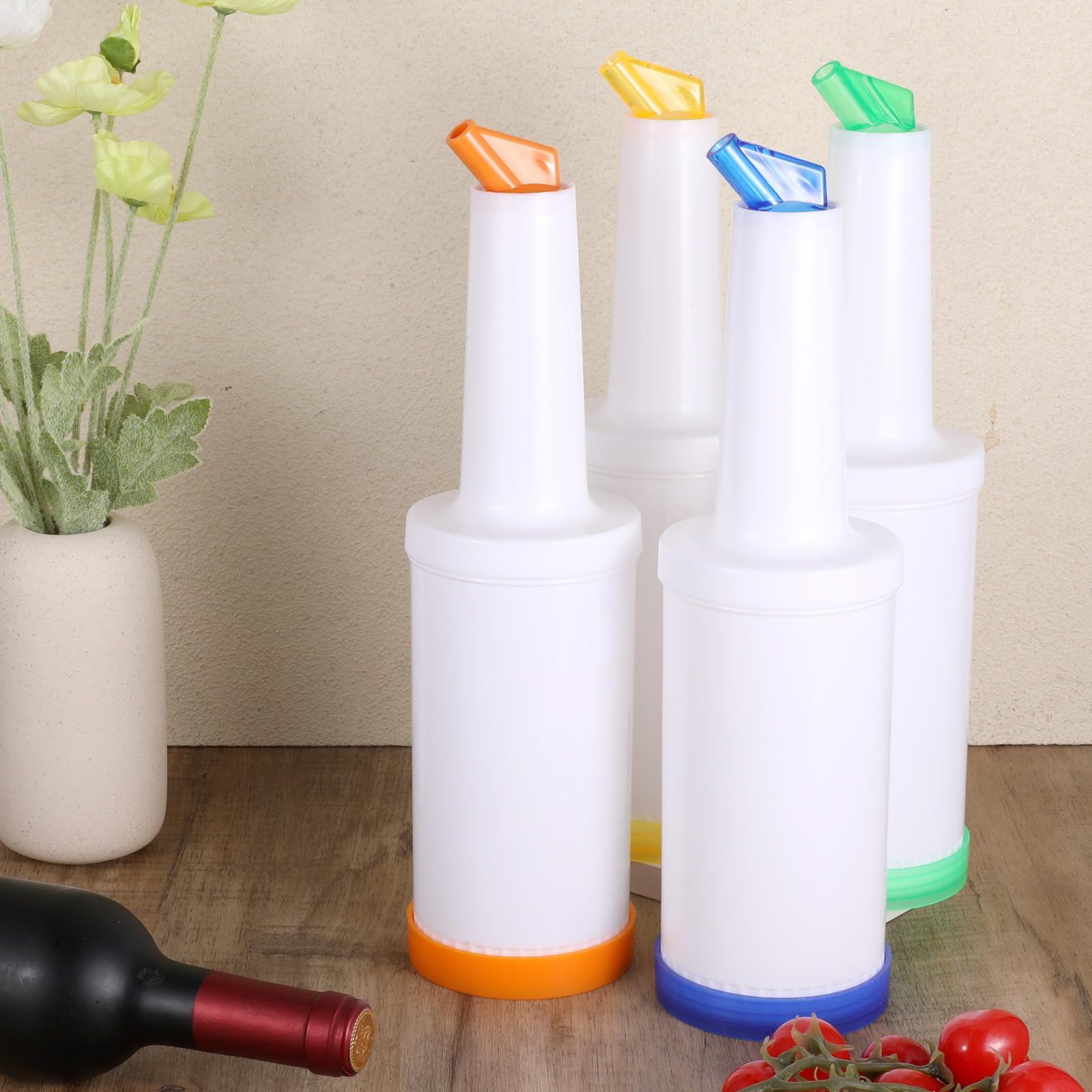 Dimeho 6 contenitori colorati in plastica per versare succhi di frutta, dispenser per succhi da 963,9 g, con beccuccio affusolato, per bar, feste, cucina