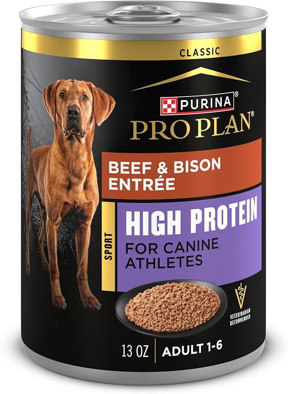 Purina Pro Plan Sport Alimento húmedo para perros con alto contenido de proteínas, carne de res y bisonte, latas de 13 oz | Alimento activo para perros para atletas caninos, la carne de res real es el ingrediente número uno y ayuda a mantener una hidratación saludable