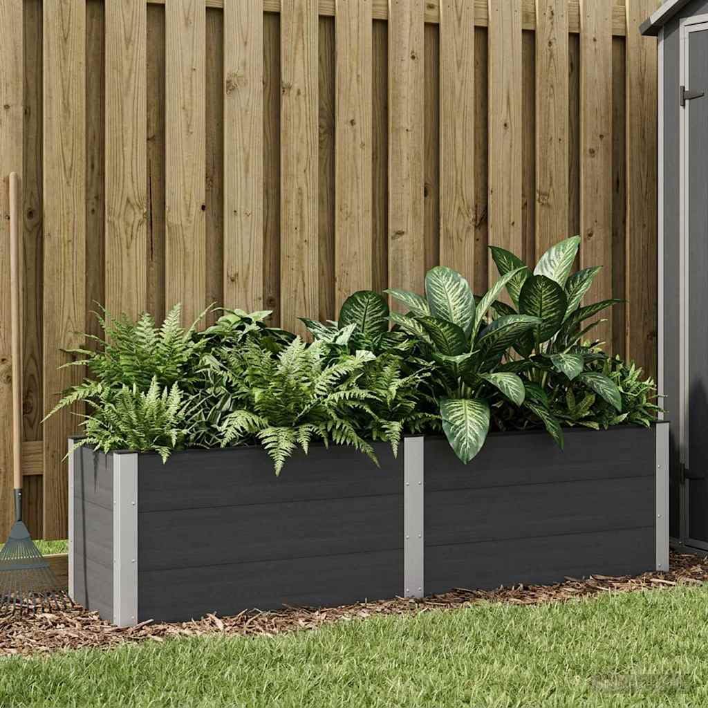 Hothingwell - Bandeja elevada, 200 x 50 x 54 cm, color negro | Marco WPC y aluminio, fondo abierto para drenaje, cultivo de flores vegetales hierbas, fácil montaje