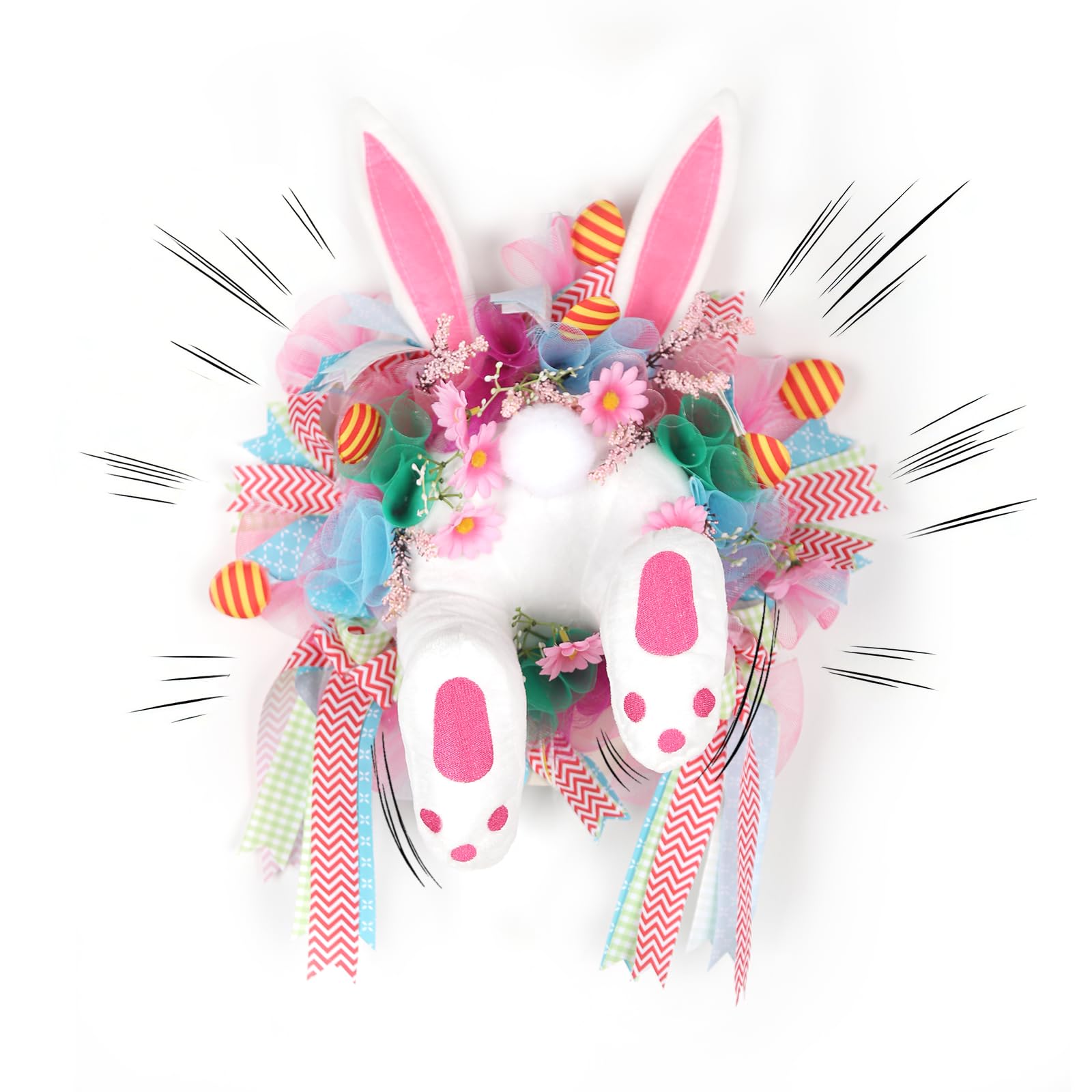 Couronne de Pâques avec fesses de lapin animées pour sublimer votre décoration de porte d'entrée