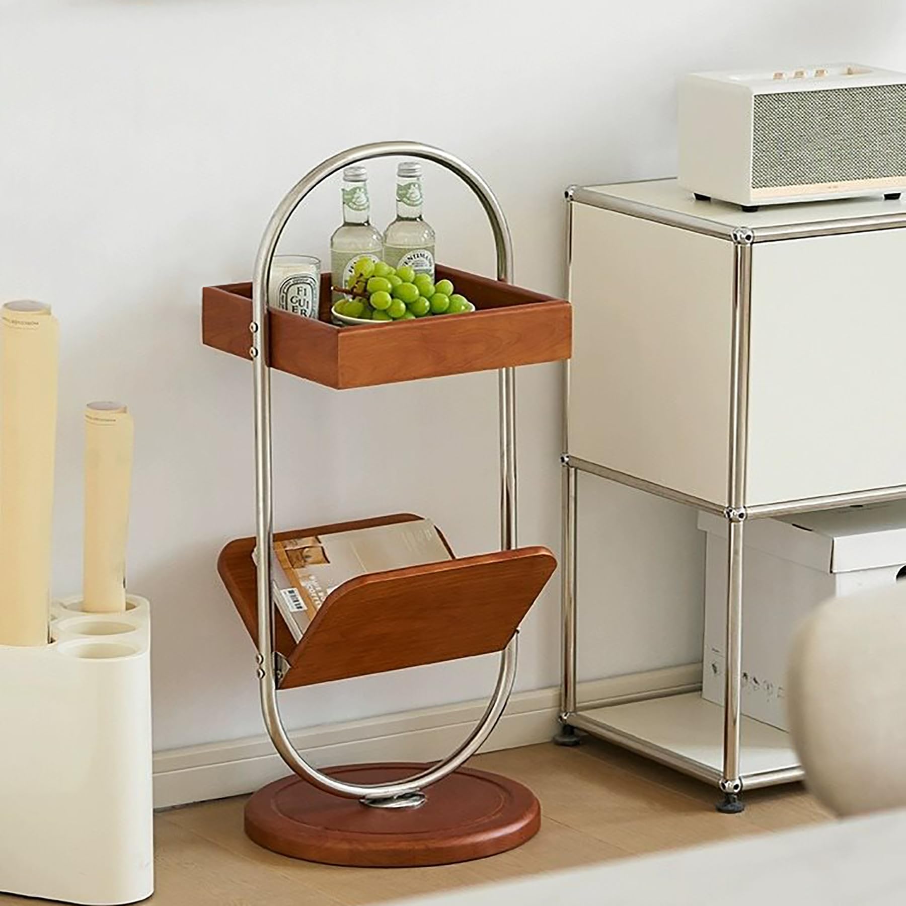 ZLGONRL Small Coffee Table Bedside Table Wooden End Tables Living Room Small Bookshelf End Table Space Saving Side Table for Couch Nightstand Tables with Magazine Rack