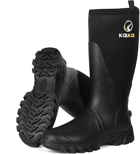 Kalkal Botas de goma para hombres, de neopreno de 0.236 pulgadas, impermeables, antideslizantes, aisladas, botas de trabajo de goma para caza de