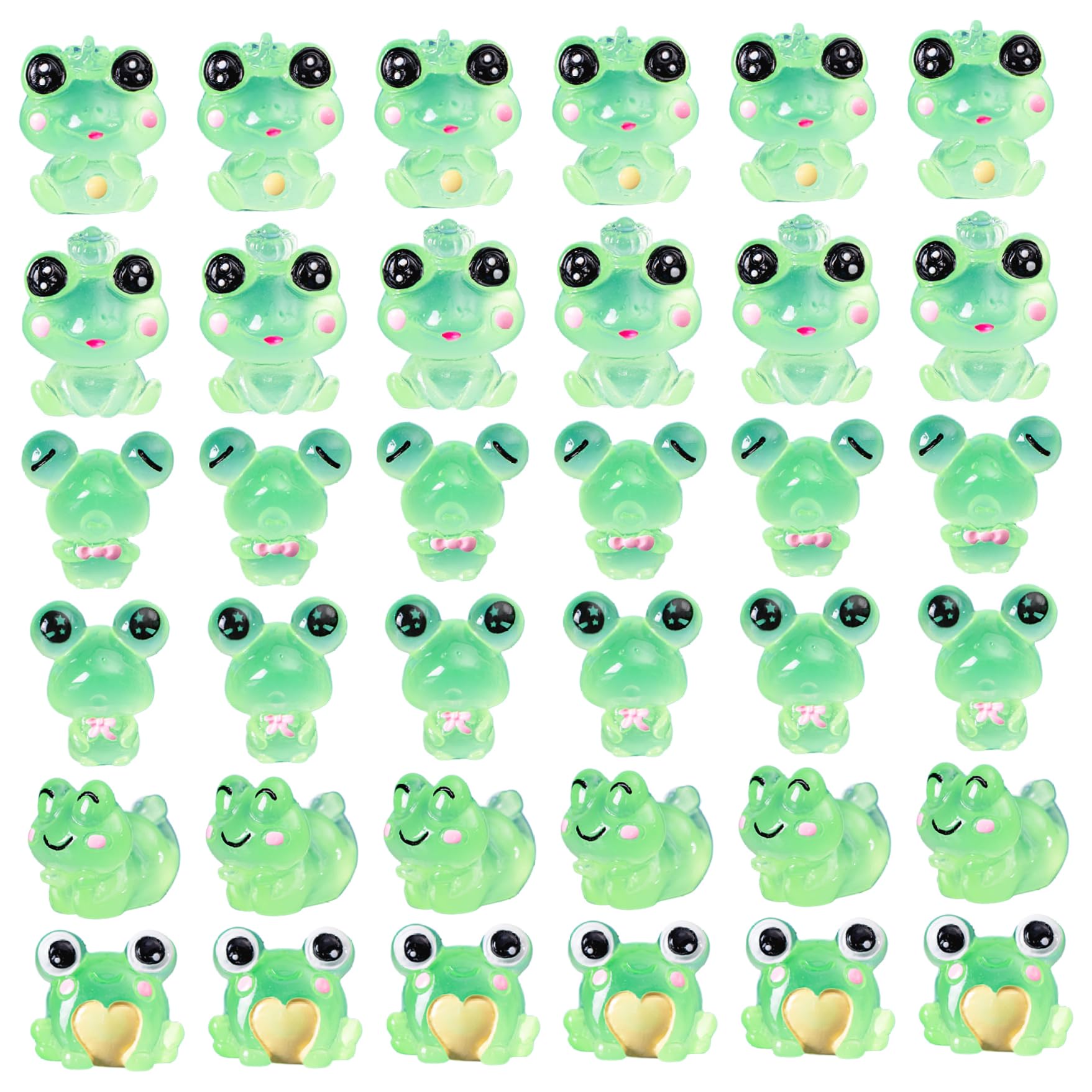 Porgeel Mini Frogs 36Pcs Luminous Tiny Frogs 6 Styles Cute Mini Resin Glow In the Dark Animals Figures Frog Model DIY Ornament for Garden Dollhouse Decor