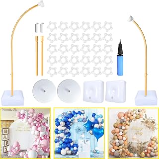 Balloon Arch Kit Stand with Base, Free Bending Half Arch Balloon Stand with Pump for Floor, DIY Balloons Arches Frame for Birthday Wedding Halloween Christmas Party Decorations (Gold Arch)